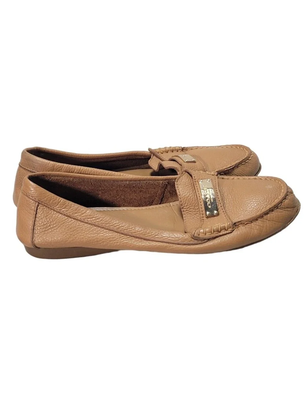 Coach Fredrica Loafers Women 8B Tan Leather Gold Logo Driving Moccasins A5175